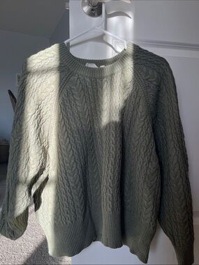 (2) Women’s Olive Cable-Knit Crewneck Sweater + Green Knit Cropped Sweater